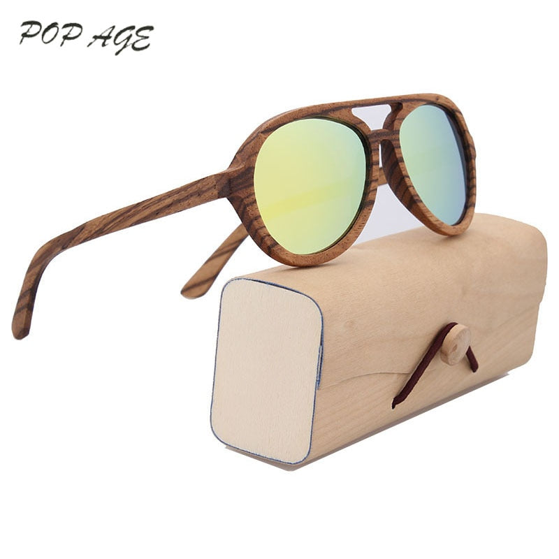 Men Yellow Mirror Wooden Sunglasses