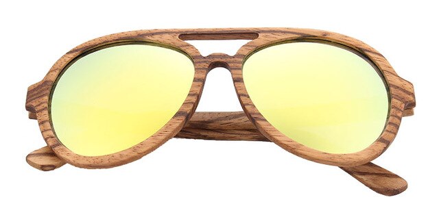 Men Yellow Mirror Wooden Sunglasses